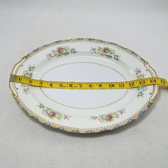 Sango Japan Serving Platter Oval Tray 14” Plate Centerpiece Gold Scallop Flower - Picture 3 of 10